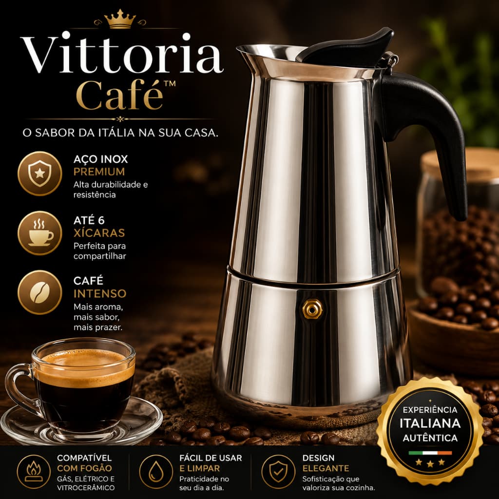 Cafeteira Italiana Inox 6 Xícaras Café Expresso Tipo Moka Gourmet Para Fogão