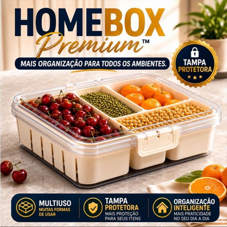 Cesto Organizador Com Tampa HomeBox Premium Multiuso Porta Tudo Caixa Organizadora Para Cozinha Quarto Banheiro Escritór