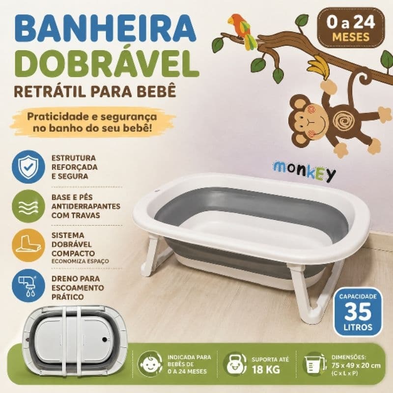 Banheira De Para BeBê Retrátil Dobrável Infantil 35 Litros Confortável Segura Compacta Menino Menina