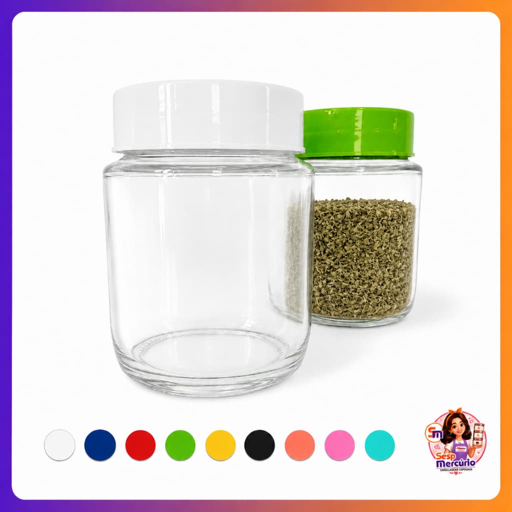 Kit 12 Potes De Vidros Belém 240ml Tampas Plásticas Mantimentos Temperos Ervas Confeitos Condimentos