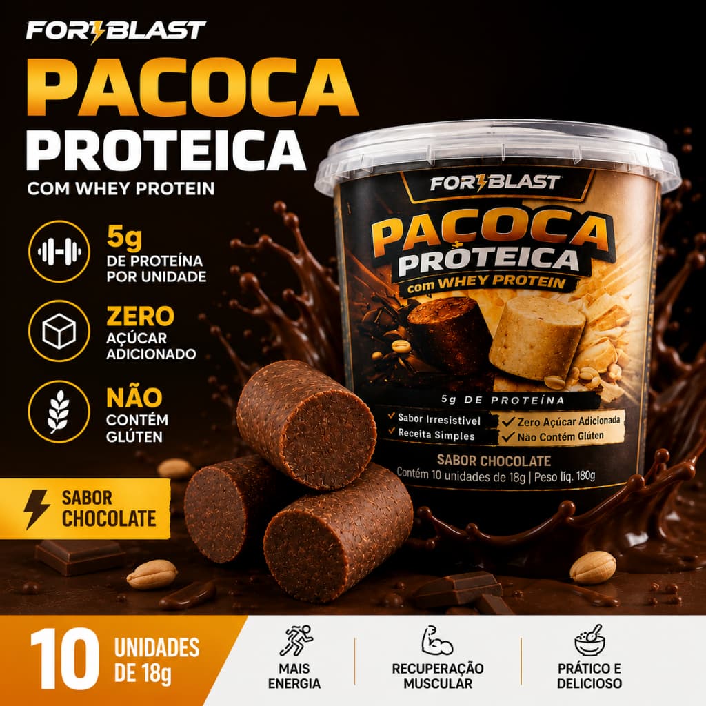Paçoca Proteica Com Whey Protein 5g Proteína Zero Açúcar Zero Glúten Pote Com 10 Unidades Forblast CHOCOLATE