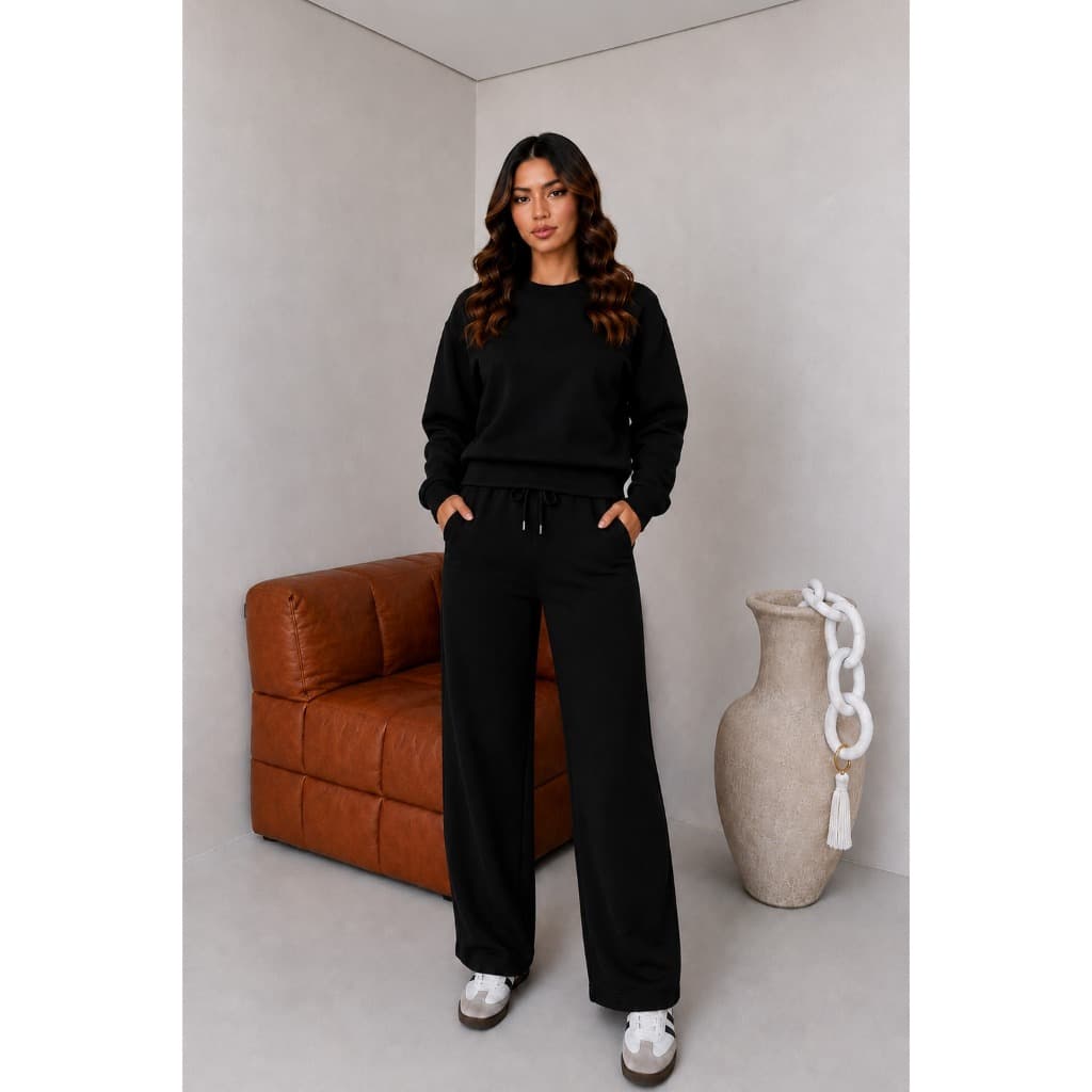 Conjunto de Moletom Feminino Tendência Inverno Blusa Careca e Calça Pantalona