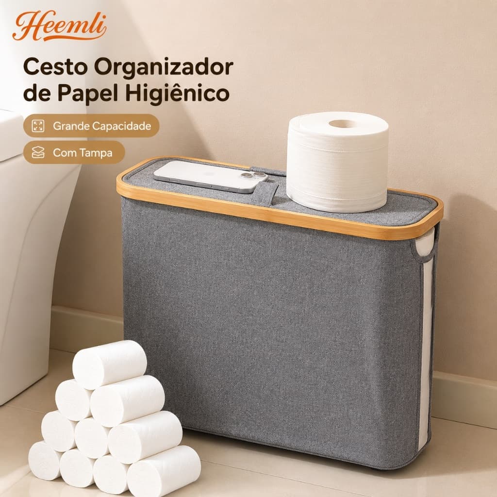 Heemli Cesto Organizador Dobrável Com Tampa e Visor Transparente Multiuso Para Banheiro Quarto Roupas Objetos