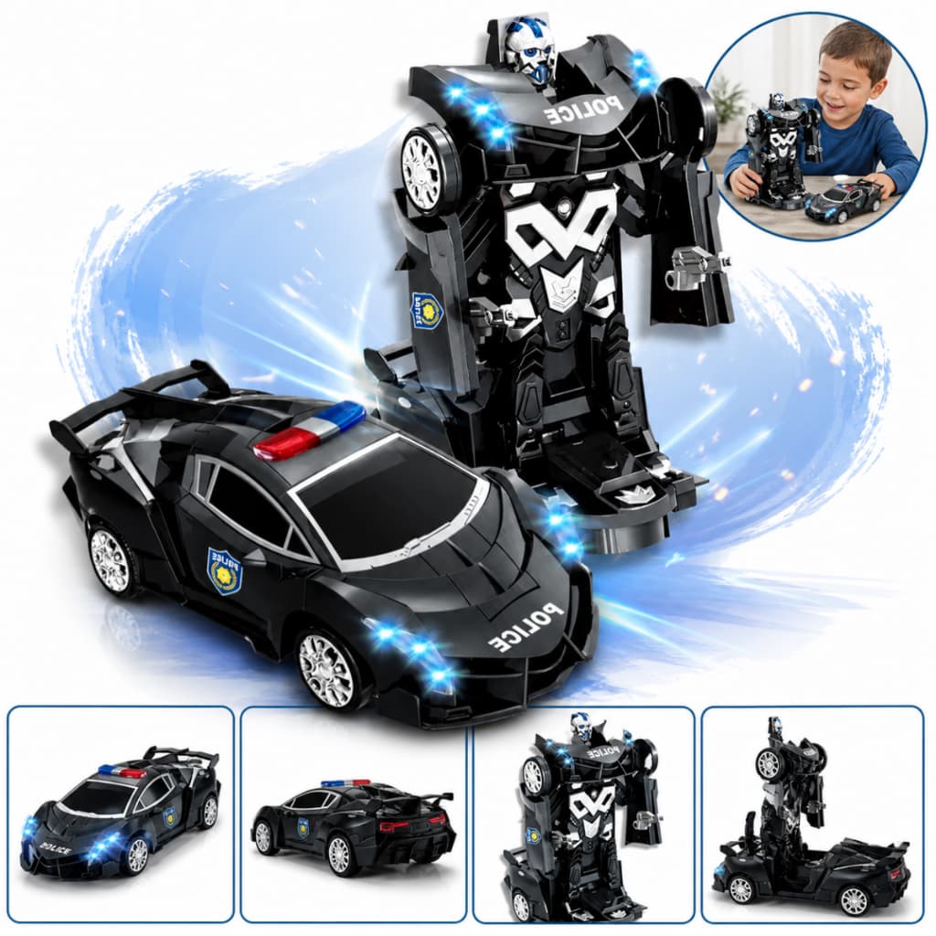 Carro Robô Polícia Transformers Luz Som Desvia Obstáculos Carrinho Brinquedo Meninos Infantil