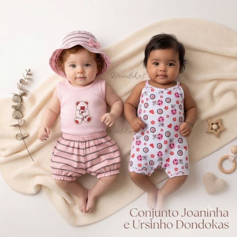 Kit 1 Macacão Bebe 1 Conjunto Bebe Camisetinha com Chapéu Roupa de Bebe Menina 2 Look Verão Kit 4 Peças