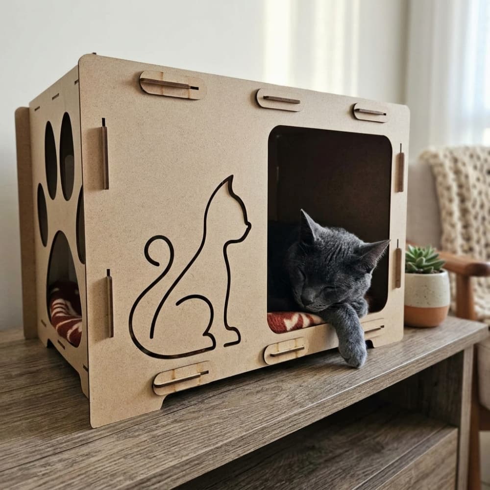 Casinha de Gato MDF Refúgio Esconderijo Seguro Toca Gatil Fácil Montar Conforto Felino