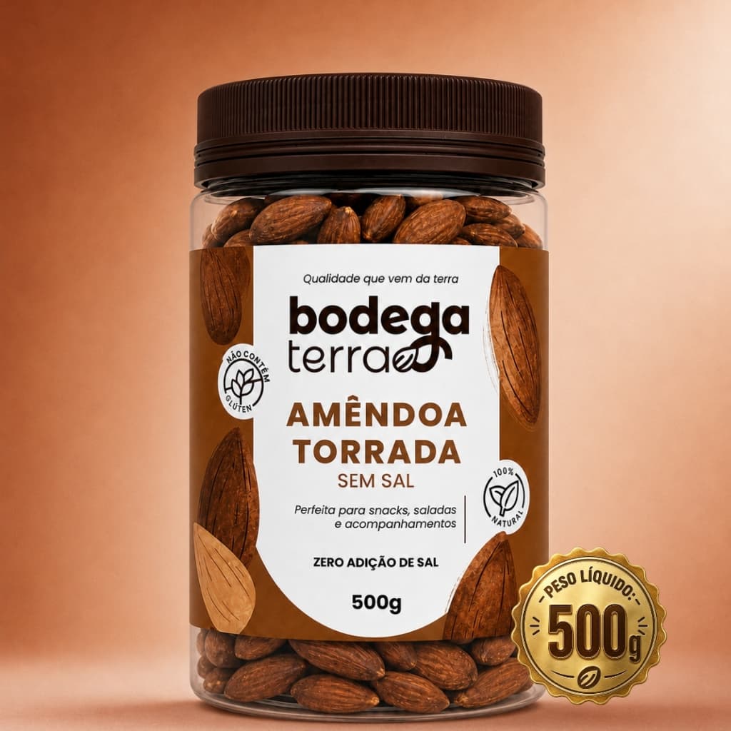 Amêndoa Torrada Sem Sal 500g Premium Sem Glúten Snack Saudável Natural Premium