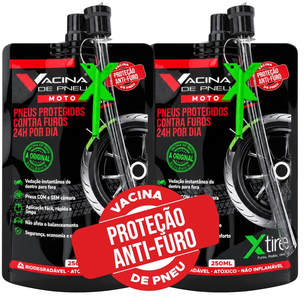 Kit 2 unidades Vacina de Pneu moto Xtire P/ Pneus com Câmara e sem Câmara Selante de Pneu Antifuro