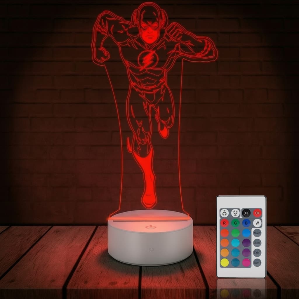 Luminária Led 3D Flash Herói Abajur | Presente Criativo Decoração Multicores