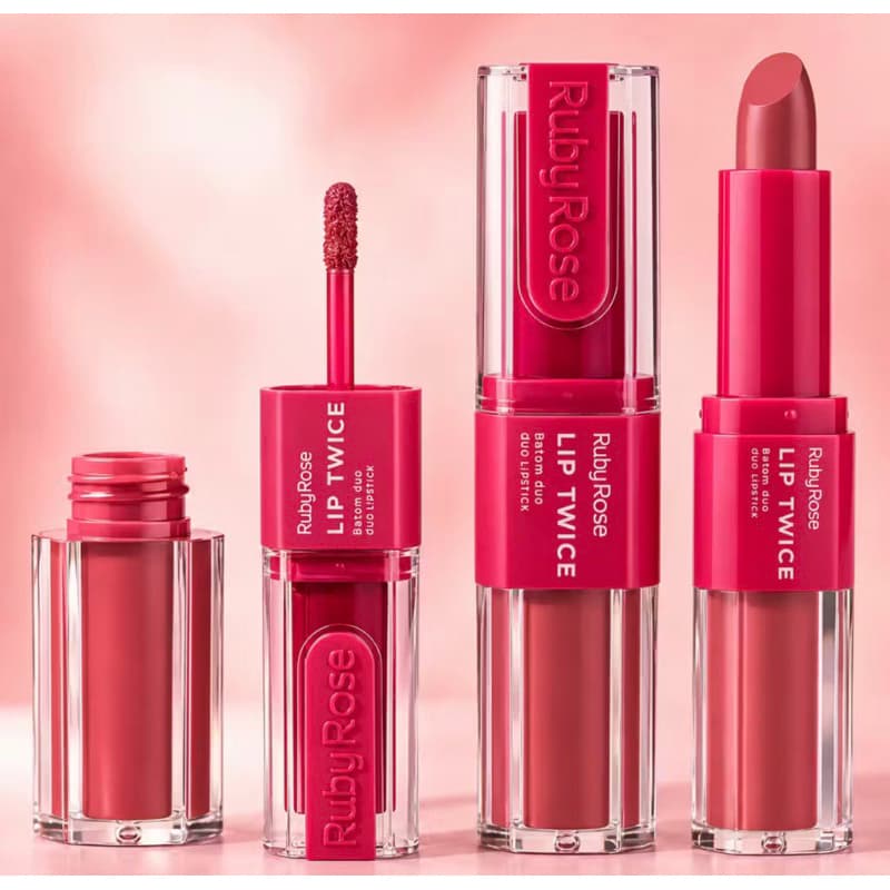 BATOM DUO LIP TWICE RUBY ROSE 2 EM 1 Líquido + Matte Alta Pigmentação