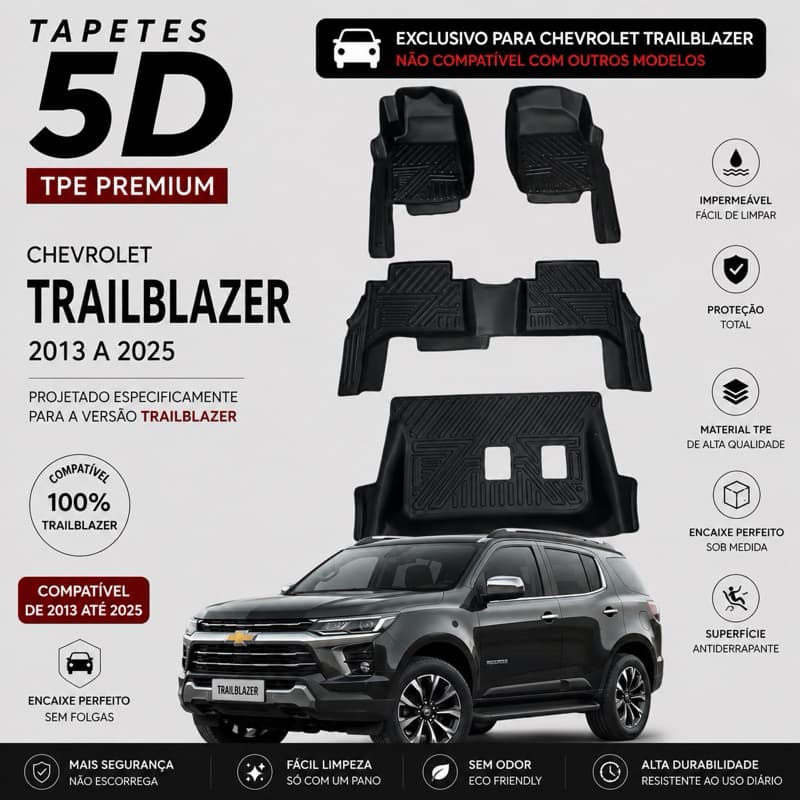 Tapete Bandeja Automotivo TPE 5D Sob Medida TRAIBLAZER– Resistente, Lavável e Antiderrapante ✨