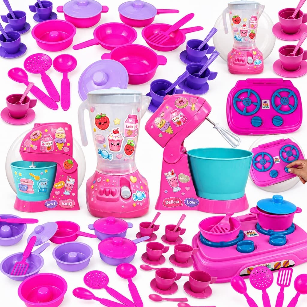 Kit Cozinha Infantil Completa Brinquedo Casinha Educativo Comidinhas, Panelinhas, Eletros, Batedeira