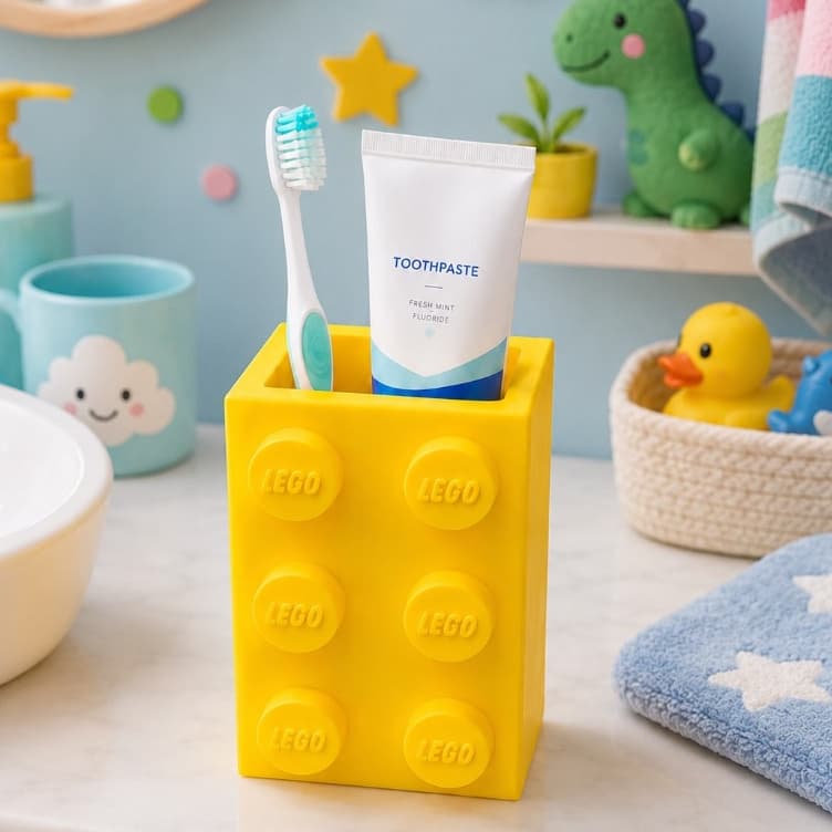 Porta Escova Infantil LEGO Bloco de Montar | Organizador de Escova e Pasta para Banheiro Infantil