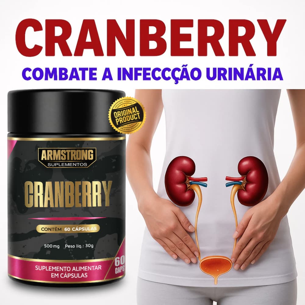 Cranberry 100% Puro + Vitamina C + Zinco + Selênio 60 Cápsulas 500mg - Armstrong Suplementos Envio Imediato