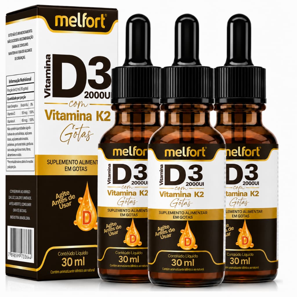 Kit 3x Vitamina D3 2000 UI + Vitamina K2 em Gotas 3x30ml