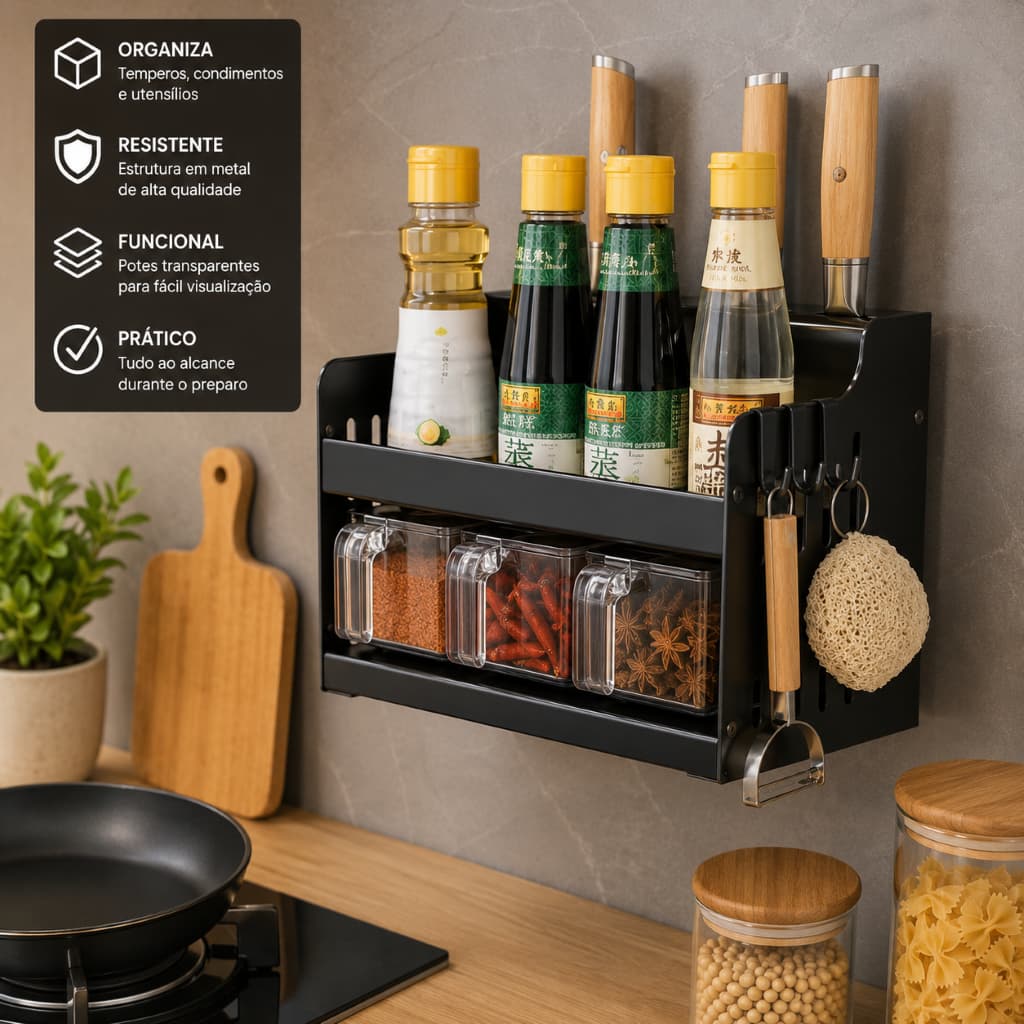 Organizador Parede Cozinha Multiuso Temperos Condimentos Utensilios Compacto