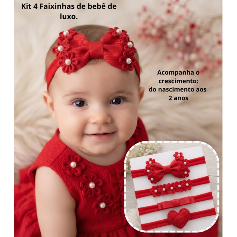 🎀 Kit 4 Faixinhas Baby/ Kit Doce Coração /Faixinhas Recém-nascidas/Kit maternidade /Enxoval Menina/Faixas de Bebê 🎀