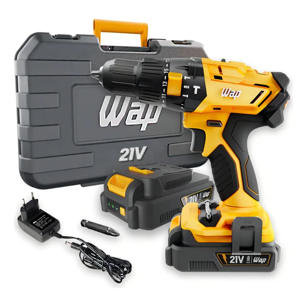 Parafusadeira Furadeira de Impacto 2 Baterias 21V Wap K21 ID02 Bivolt com Maleta Acessórios