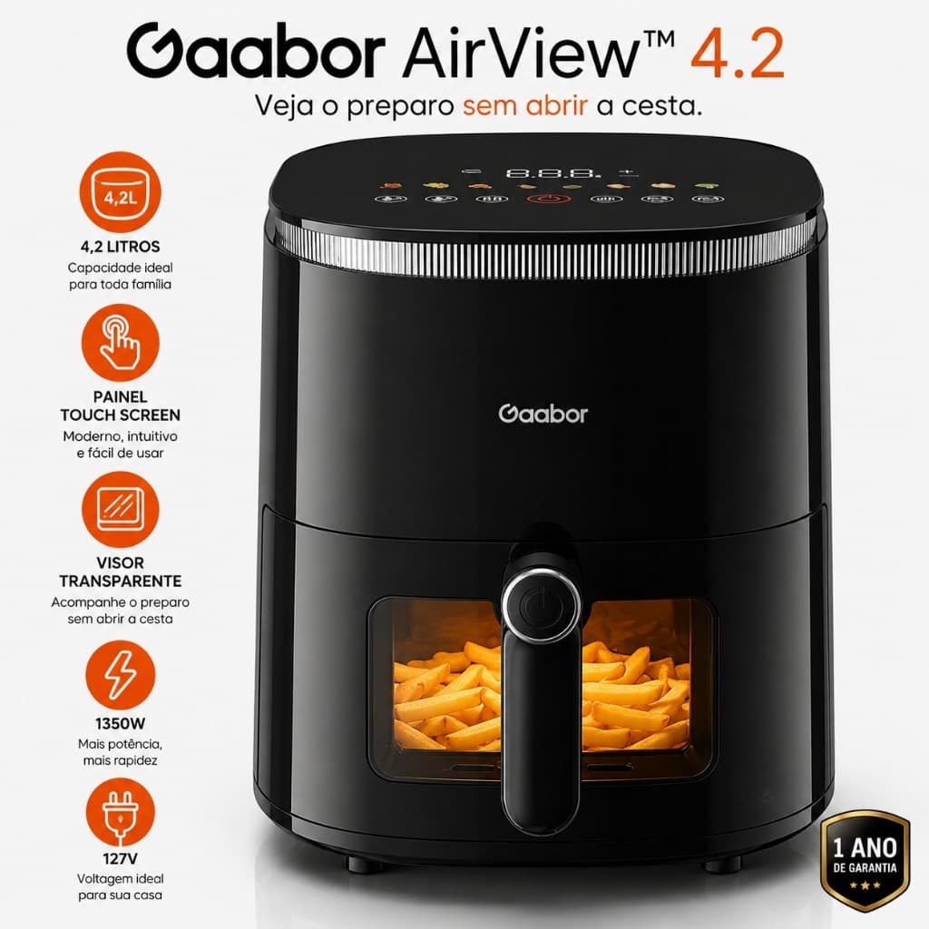 Fritadeira Sem Óleo Gaabor 4,2L 127V Painel Digital Touch AF-45T02AS