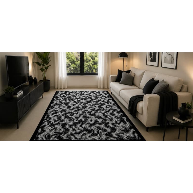 Tapete para Sala 2,00x1,40 Marmorizado Preto e Branco Antiderrapante JEB Tapetes | Moderno Sob Medida