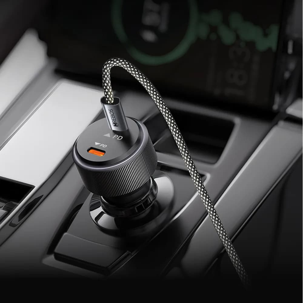 Carregador Veicular Turbo 60W Hrebos CRV-209 AutoCharge Pro Tipo-C e USB Metal