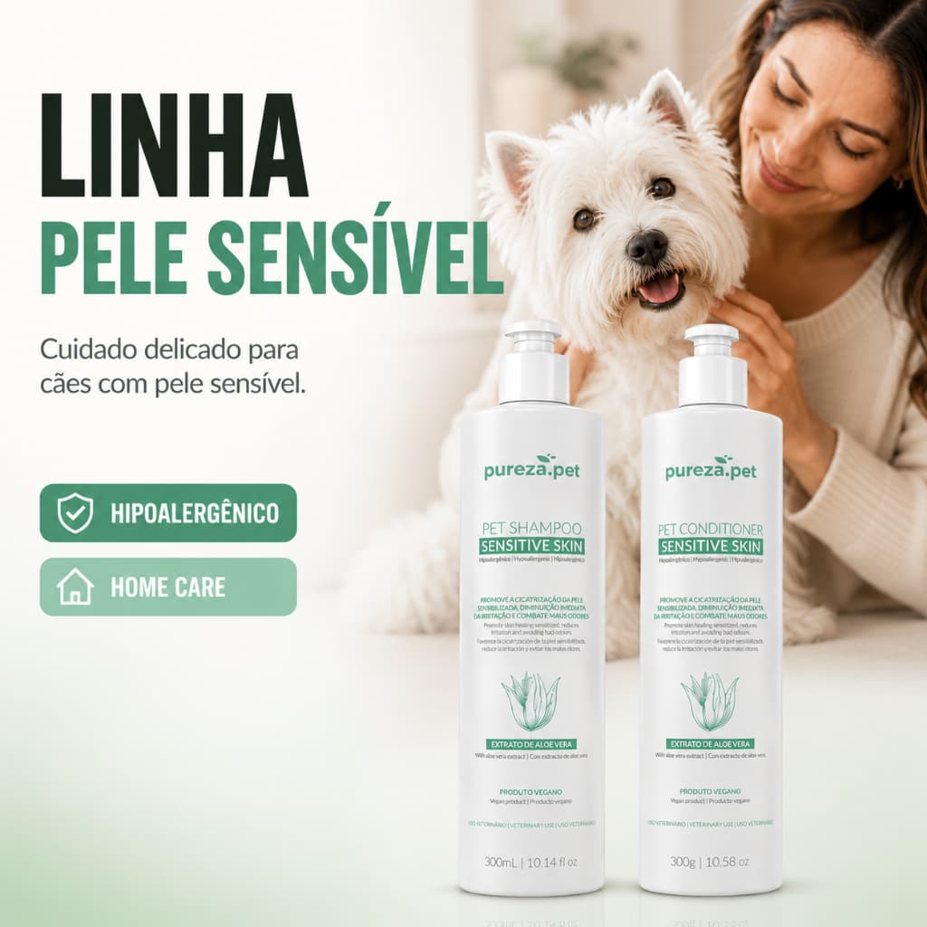 Kit Shampoo e Condicionador Hipoalergênico para Cães e Gatos | Pele Sensível | Dermatite | Coceira