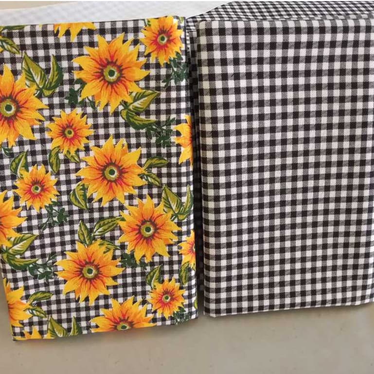 Kit 2 Tecidos Tricoline 100% Algodão Girassol e Xadrez Preto 50x150cm Patchwork Costura Criativa