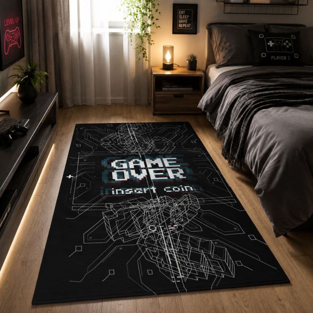 Tapete Decorativo Gamer 118x70cm Antiderrapante Sala, Quarto Isert Coin