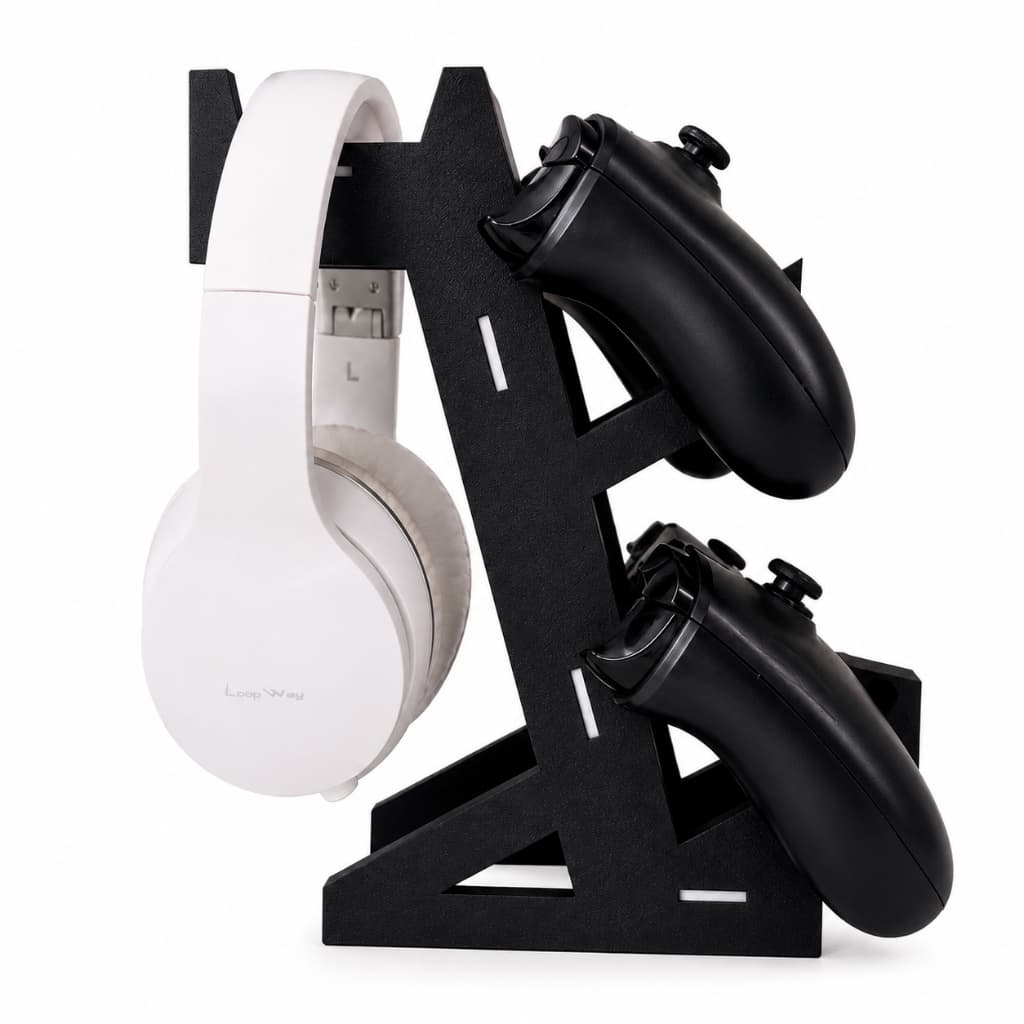 Suporte Gamer 3 em 1: 2 Controles + 1 Headset Mesa Organizador PS5 PS4 Xbox Porta Controle Fone Setup Videogame