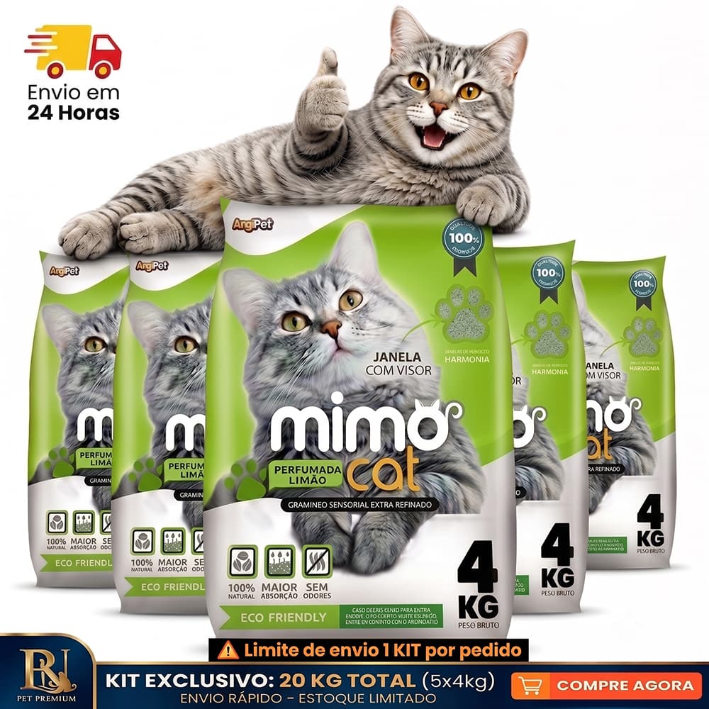 Kit 5 Areia Sanitária Higiênica Argila Natural para Gatos Limão Mimo Cat Grãos Médios 20 kg Alta Absorção