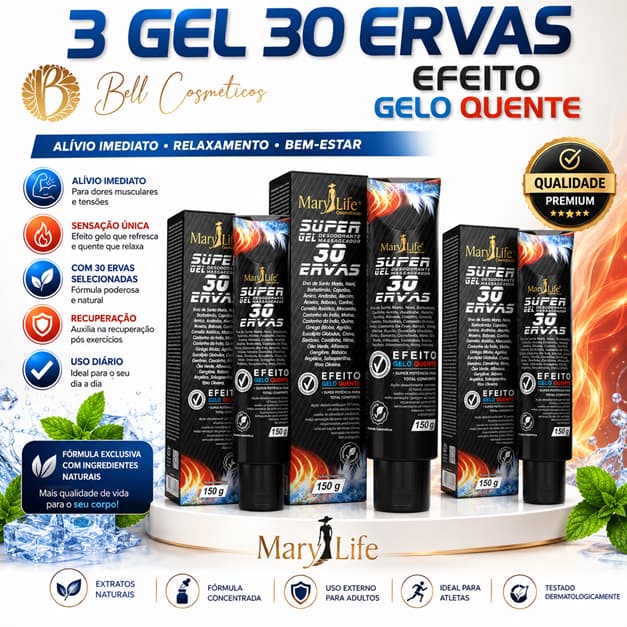 Kit 3 Unidades Super Gel 30 Ervas 150g Mary Life