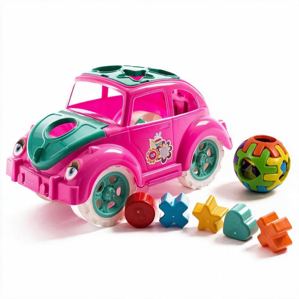 Kit Fusca Educativo + Bola Educativa | Acompanha 11 Peças de Encaixar | Carrinho Colorido Brinquedo Menina | QUEEN SHOP