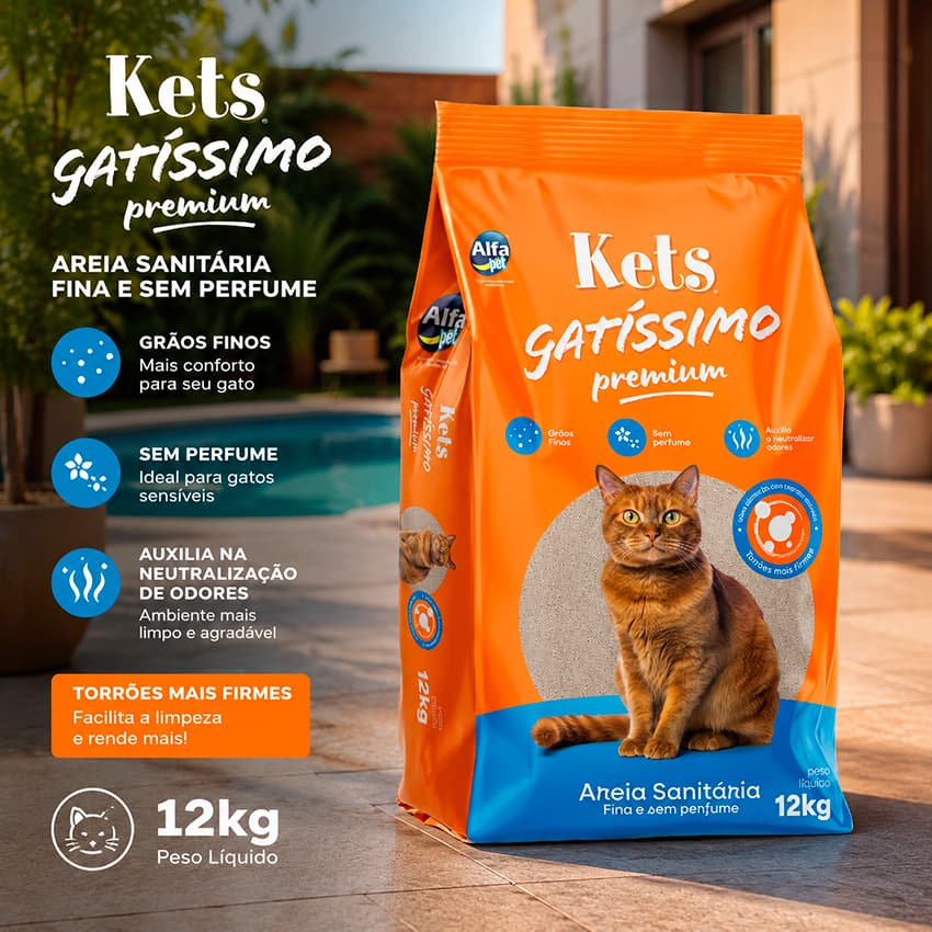 Areia Sanitária Gatissimo Premium p/ Gatos SUPER RENDIMENTO