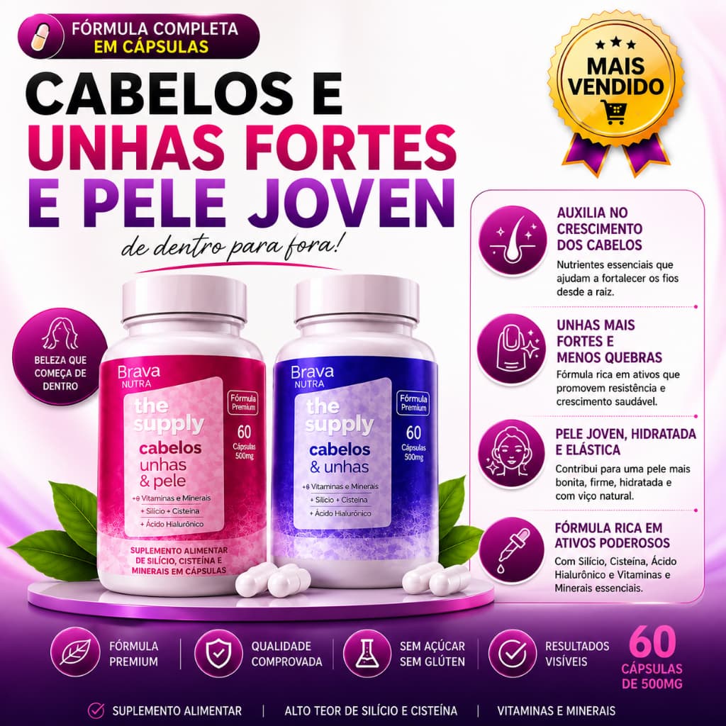 Colageno Cabelos e Unhas e pele joven | 60 Cápsulas 500mg | Envio Imediato