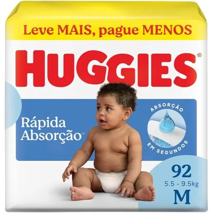 Huggies Fralda Descartável Rápida Absorção M - 92 Unidades - Fralda infantil