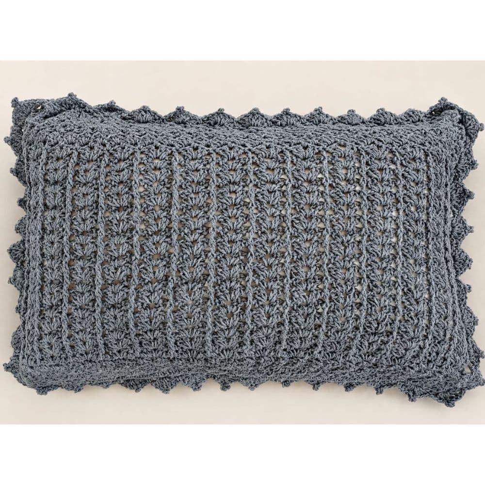 Capa De Almofada Baguete Retangular De Crochê 50 x 30  Cm De Barbante Cor Chumbo