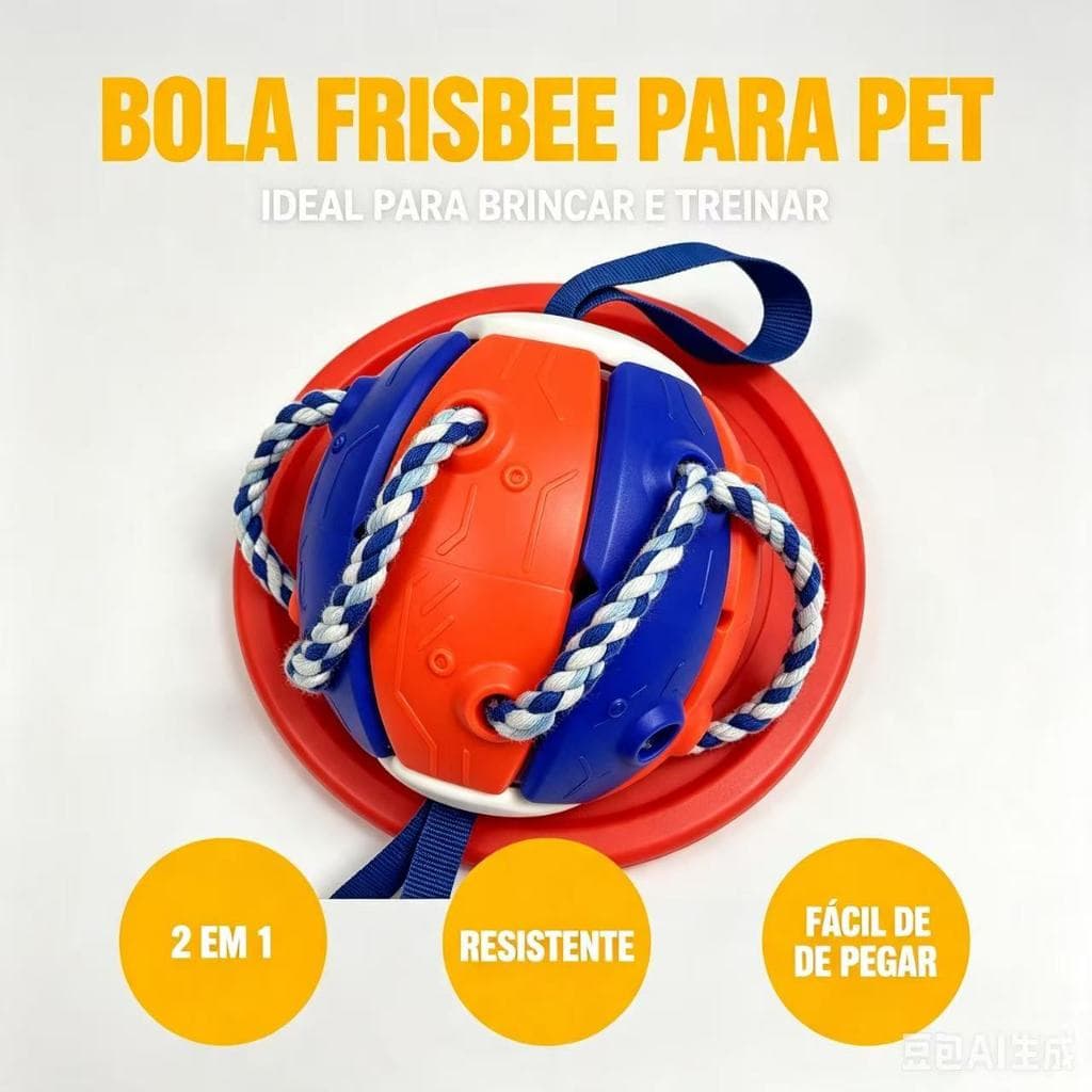 Brinquedo Interativo 2 em 1 Bola e Frisbee para Cachorro, Brinquedo Resistente para Treinamento e Diversão
