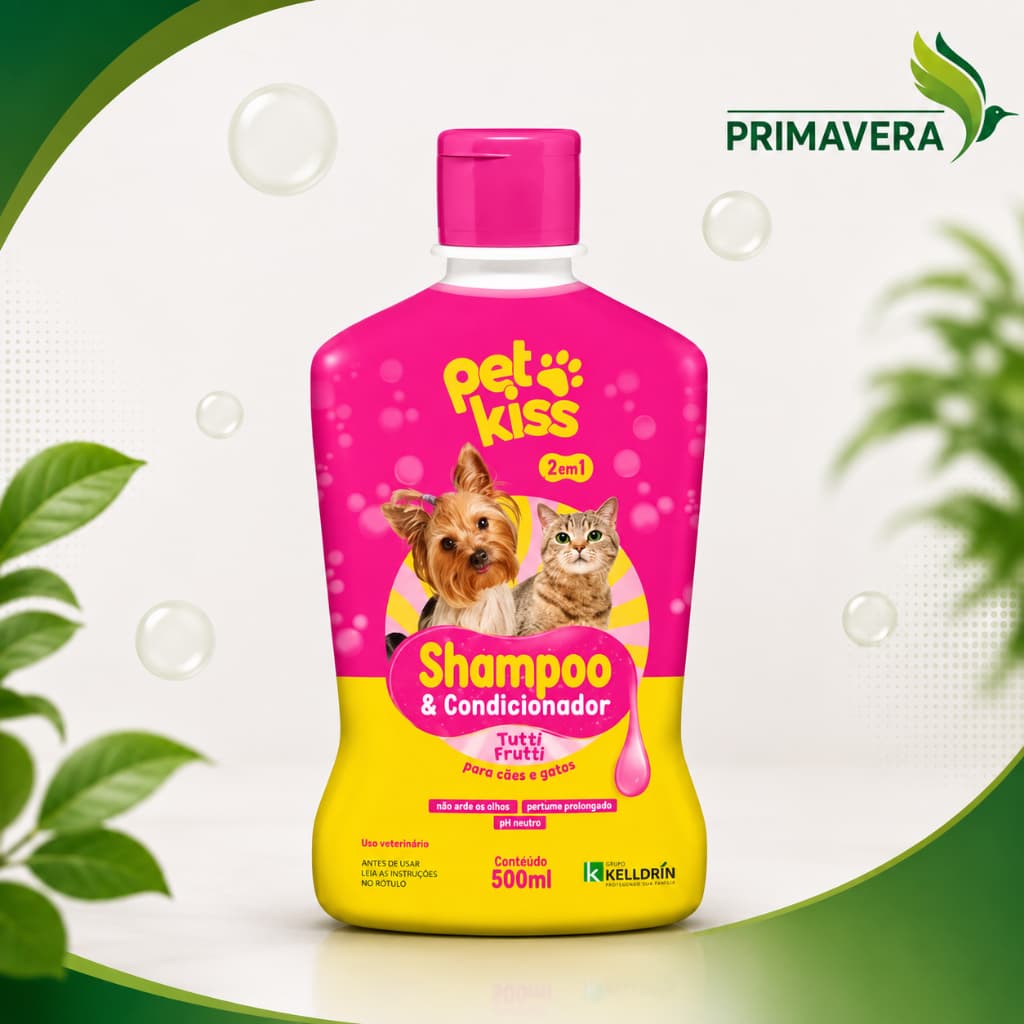 Shampoo e Condicionador Tutti Frutti Pet Kiss Kelldrin 500ml Para Cães e Gatos