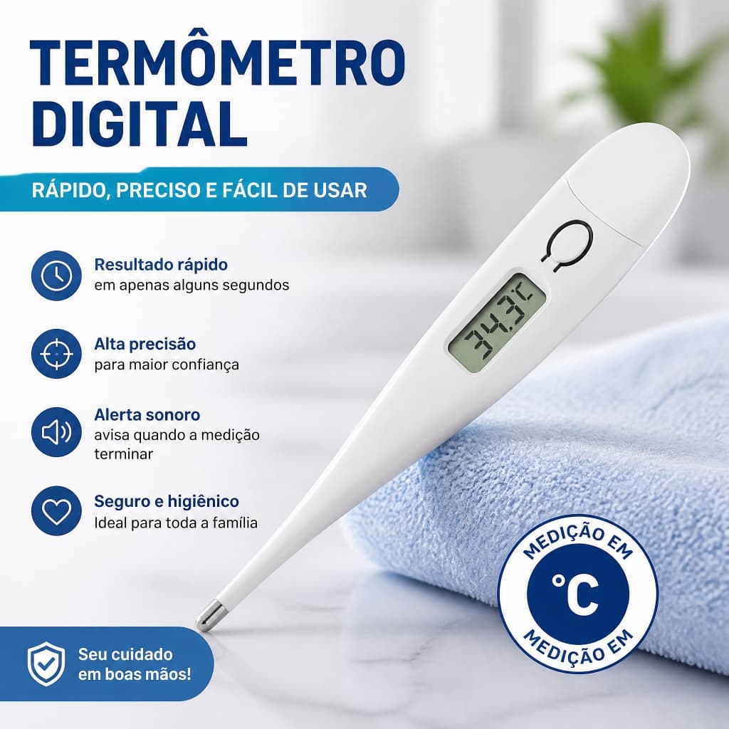 KIT 3 Termômetro Digital: Preciso para Detectar Febre, Adequado para Adultos e Bebês