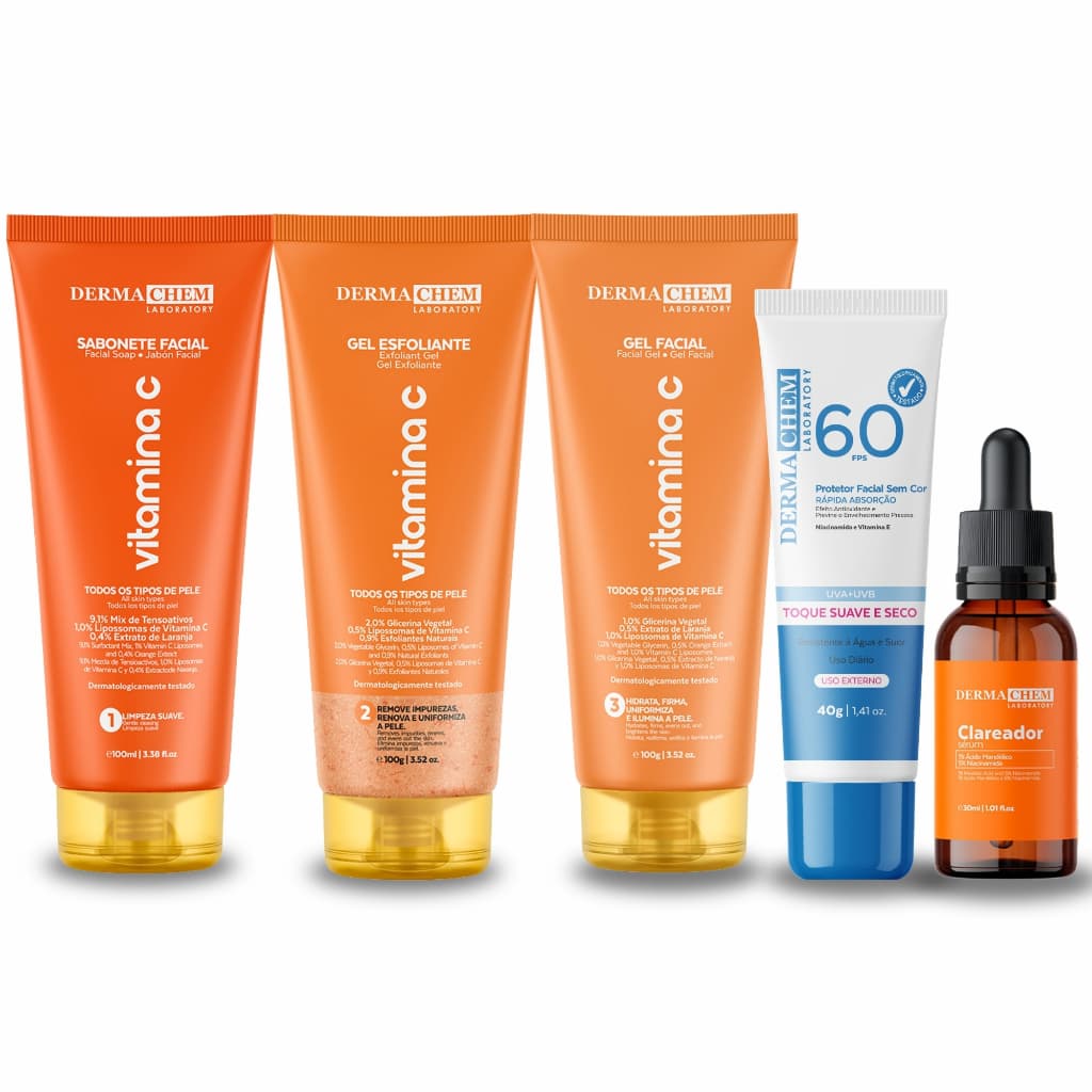 Kit Cuidados Faciais Dermachem Vitamina C Completo + Protetor FPS60 + Sérum Escolha a Variação