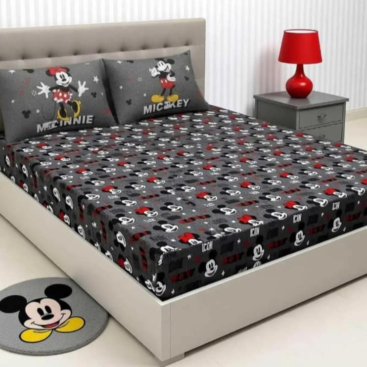 Jogo de Lençol Casal Disney Oficial 3 Peças com Elástico 100% Algodão Stitch Minnie Mickey