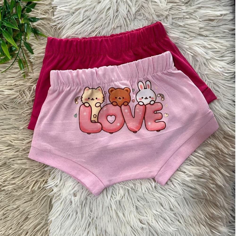 Kit 2 Tapa Fralda Calcinha Estampada LOVE Shortinho Bebê Infantil Menina Macio Delicado Fresquinho