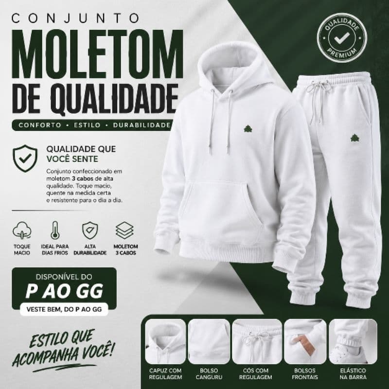Conjunto Moletom Calça e Blusa Canguru Moletom 3 Cabos de Qualidade - Conjunto Masculino Premium