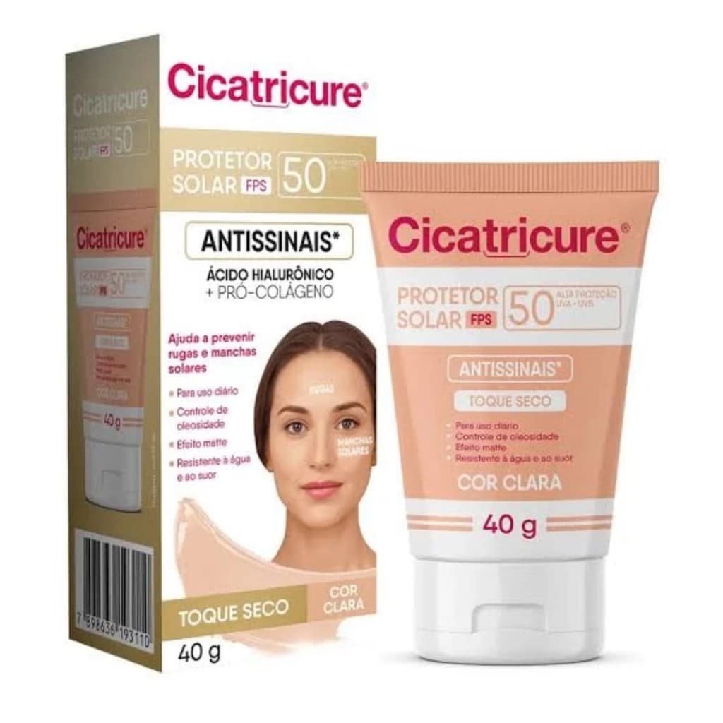 Protetor Solar Facial FPS50 Cor Clara 40g Cicatricure - ácido hialurônico