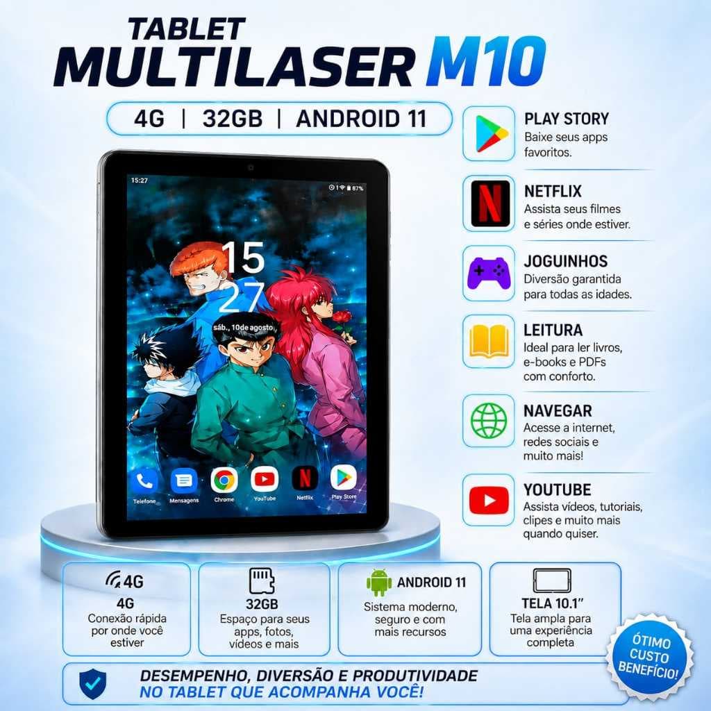Tablet Multilaser (usados) com Película e Capa  M10 4g 32GB Android 11 Wi-fi.