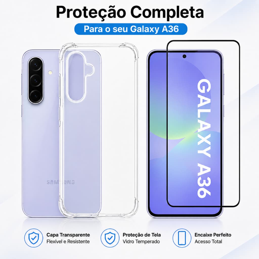 KIt Pelicula Vidro 3D Comparável Com Samsung A36 + Capa Anti Shock Capinha