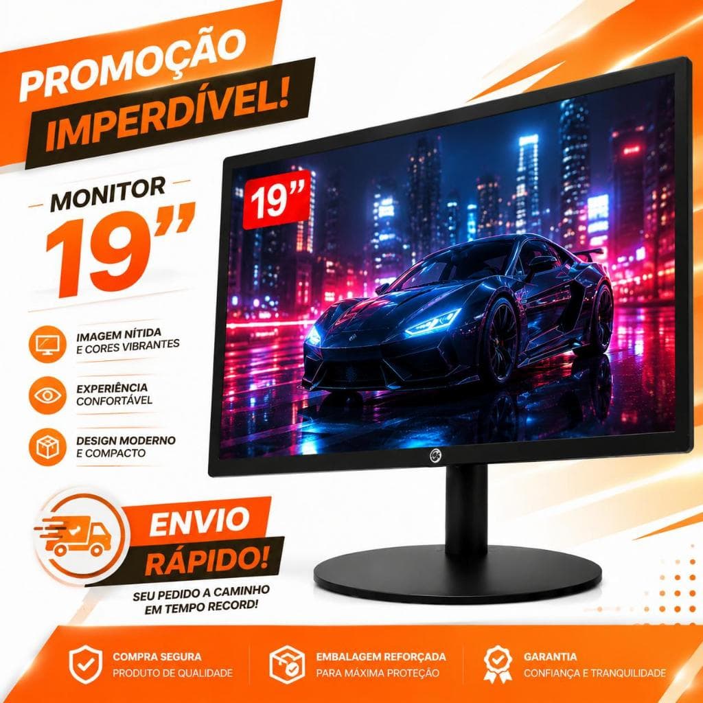 Monitor Brazil PC 19 Polegadas HDMI VGA LED Ideal para Home Office, Estudos, Faculdade, Trabalho e Gamer