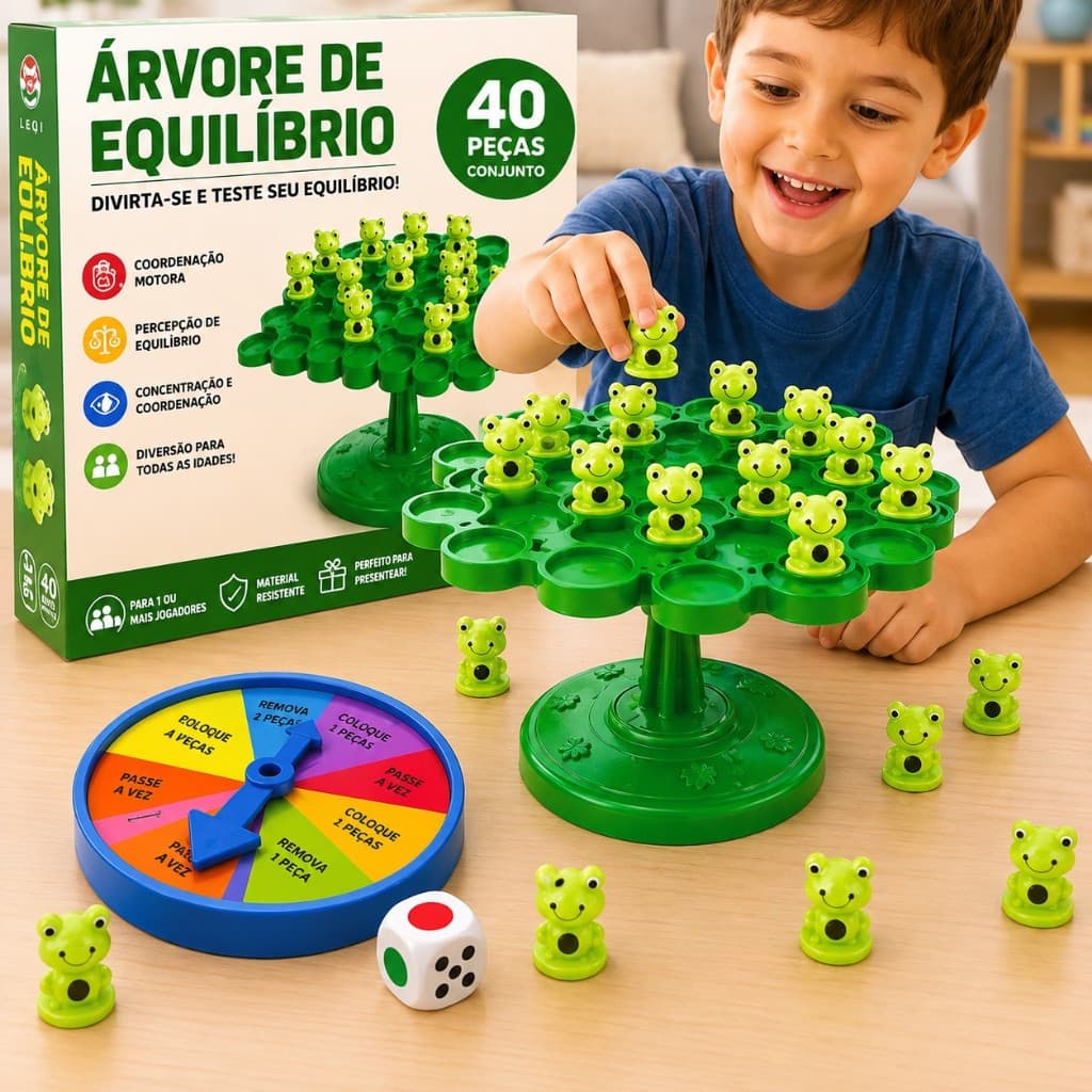 Jogo Equilíbrio de Sapos 40 Peças com Roleta Brinquedo Educativo Infantil Coordenação Motora