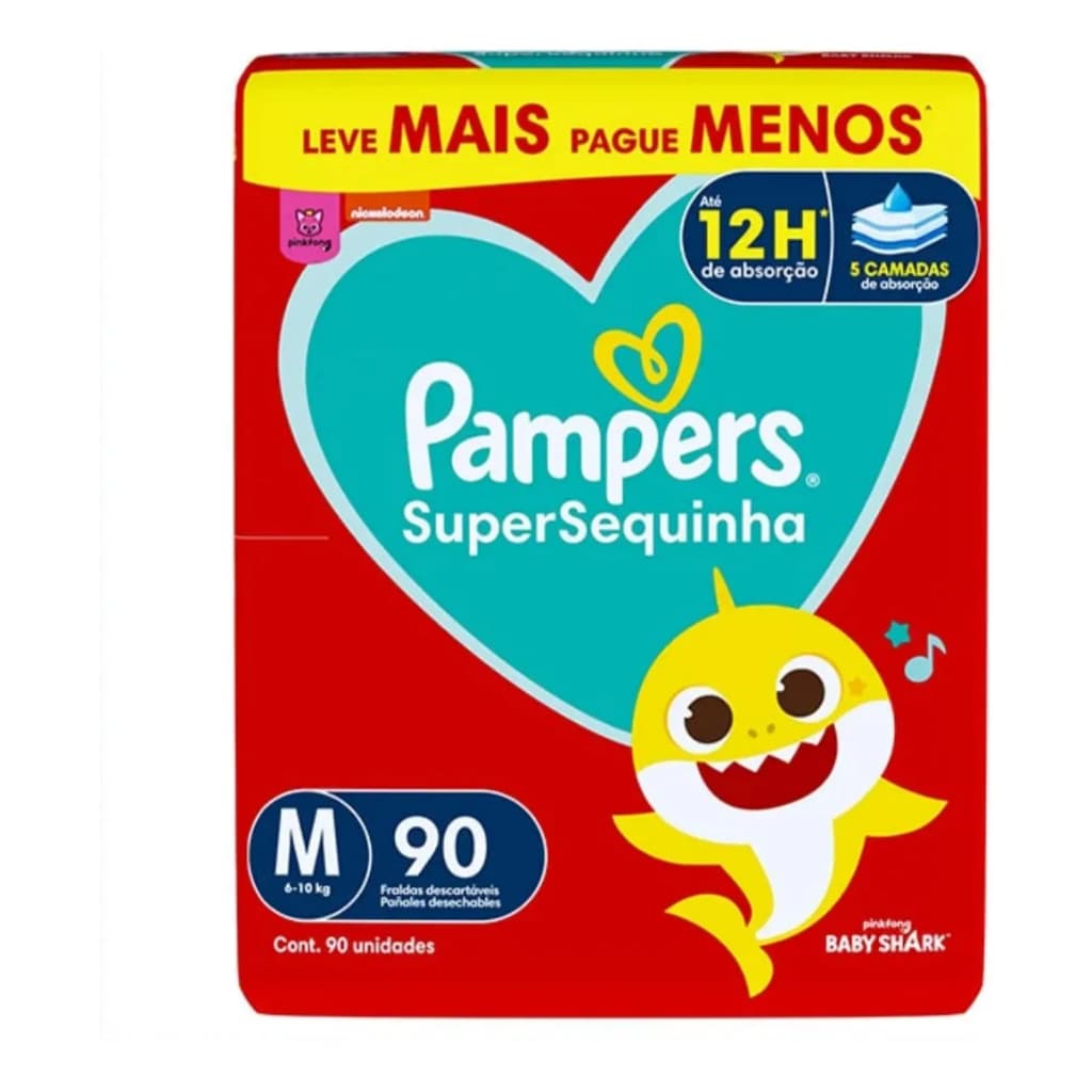 Fralda Descartável Pampers Supersequinha, Tamanho M 90 Unidades  - fralda Pampers