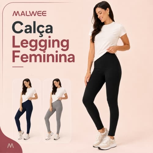 Calça Legging Academia Feminina Malwee Básica Cotton Adulto Treino Fitness Algodão